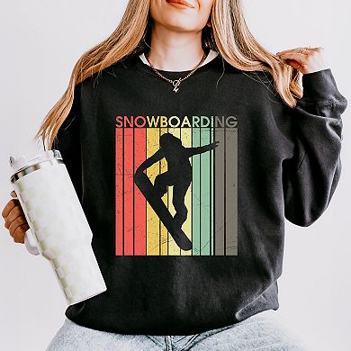 Snowboarding Silhouette Colorful Lines - Women's Lightweight Garment Dyed Sweatshirt