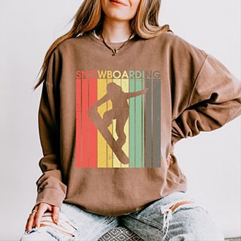 Snowboarding Silhouette Colorful Lines - Women's Lightweight Garment Dyed Sweatshirt