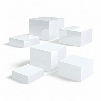 White Acrylic Buffet Risers, 6 pc Nesting Display Stand with Hollow Bottoms for Food & Dessert