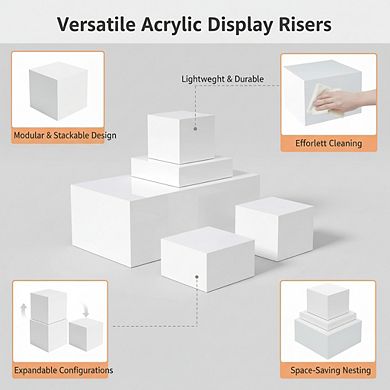 White Acrylic Buffet Risers, 6-Piece Nesting Display Stand with Hollow Bottoms for Food & Dessert