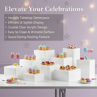 White Acrylic Buffet Risers, 6-Piece Nesting Display Stand with Hollow Bottoms for Food & Dessert