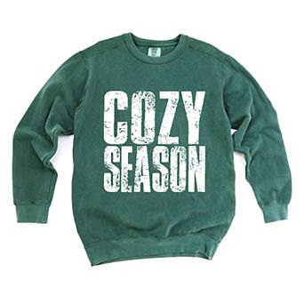 Cozy Season Block Distressed White - Women's Garment Dyed Graphic Sweatshirt