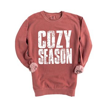 Cozy Season Block Distressed White - Women's Garment Dyed Graphic Sweatshirt