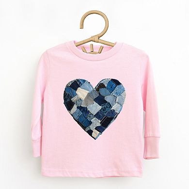 Demin Heart Print - Toddler Long Sleeve Graphic Tee