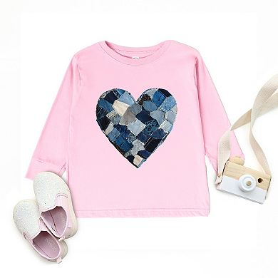 Demin Heart Print - Toddler Long Sleeve Graphic Tee