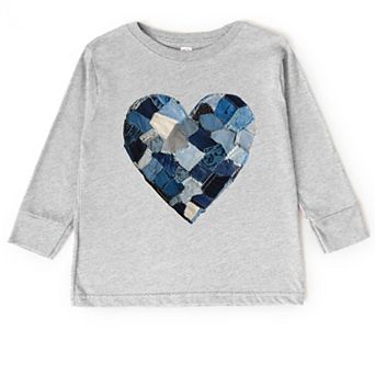 Demin Heart Print - Toddler Long Sleeve Graphic Tee