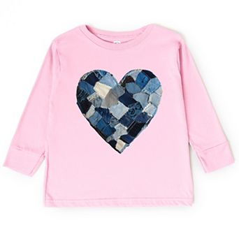 Demin Heart Print - Toddler Long Sleeve Graphic Tee