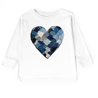 Demin Heart Print - Toddler Long Sleeve Graphic Tee
