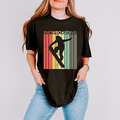 Snowboarding Silhouette Colorful Lines - Women's Garment Dyed Graphic T-Shirt