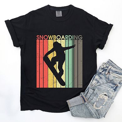Snowboarding Silhouette Colorful Lines - Women's Garment Dyed Graphic T-Shirt