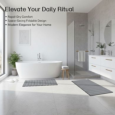 2 Pack Foldable Diatomaceous Earth Bath Mats, Super Absorbent & Quick Dry Non-Slip Shower Mat