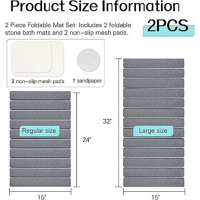 2 Pack Foldable Diatomaceous Earth Bath Mats, Super Absorbent & Quick Dry Non-Slip Shower Mat