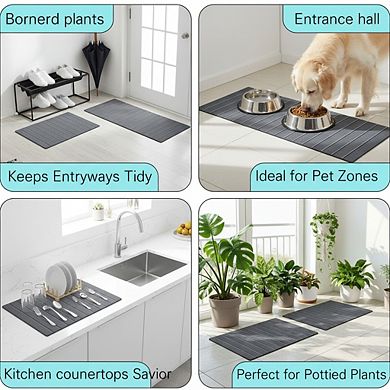 2 Pack Foldable Diatomaceous Earth Bath Mats, Super Absorbent & Quick Dry Non-Slip Shower Mat