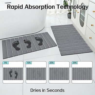2 Pack Foldable Diatomaceous Earth Bath Mats, Super Absorbent & Quick Dry Non-Slip Shower Mat