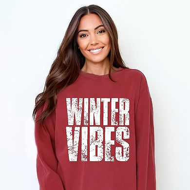 Winter Vibes Block Distressed - Women's Garment Dyed Graphic Sweatshirt