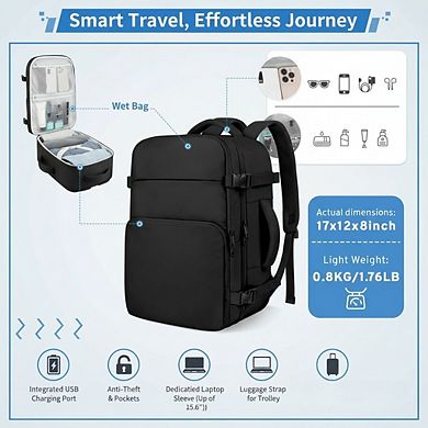 AKSZRI Travel Backpack Carry On Laptop Backpack Flight Approved Casual Daypack for Weekender Busines