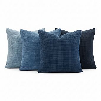 Farmhouse Boho Pillow Covers, Neutral Blue Chenille, 18x18 in Pack of 4