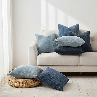 Farmhouse Boho Pillow Covers, Neutral Blue Chenille, 18x18 Inches, Pack of 4