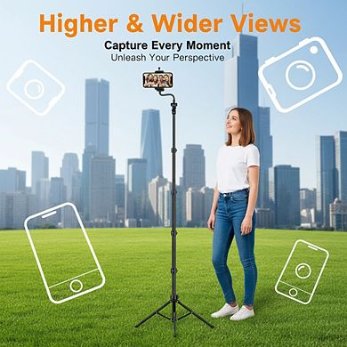 86 Inch Tall Phone Tripod with Flexible Gooseneck and Remote for Selfies