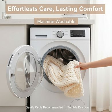 Chunky Knit Throw Blanket Handmade with Chenille Yarn Machine Washable