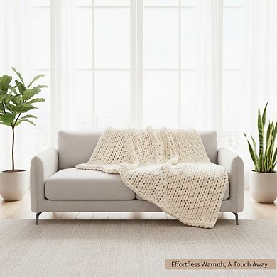 Chunky Knit Throw Blanket Handmade with Chenille Yarn Machine Washable