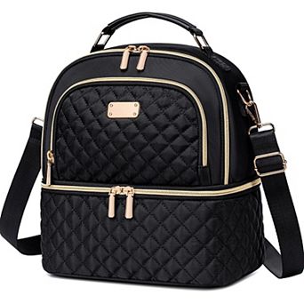 AKSZRI Double Decker Insulated Lunch Bag - Leakproof Cooler Tote with Adjustable Strap for Women