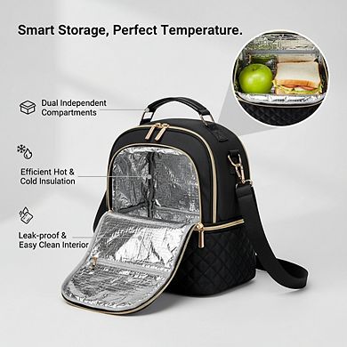 AKSZRI Double Decker Insulated Lunch Bag - Leakproof Cooler Tote with Adjustable Strap for Women