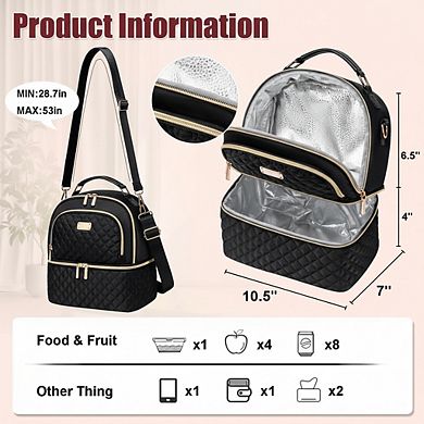 AKSZRI Double Decker Insulated Lunch Bag - Leakproof Cooler Tote with Adjustable Strap for Women