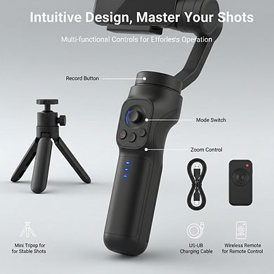 3 Axis Gimbal Stabilizer for Phone with Detachable Remote Control and Foldable Design