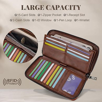 Vegan Leather Wallet with RFID Blocking, Floral Design, Multiple Card Slots, Travel & Daily Use