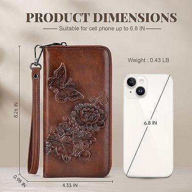 Vegan Leather Wallet with RFID Blocking, Floral Design, Multiple Card Slots, Travel & Daily Use