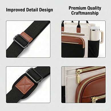 AKSZRI Insulated Women's Lunch Bag, Leakproof Wide Opening Tote with Adjustable Strap & Cup Holder