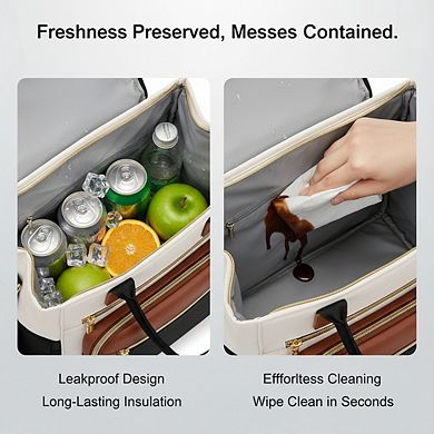 AKSZRI Insulated Women's Lunch Bag, Leakproof Wide Opening Tote with Adjustable Strap & Cup Holder