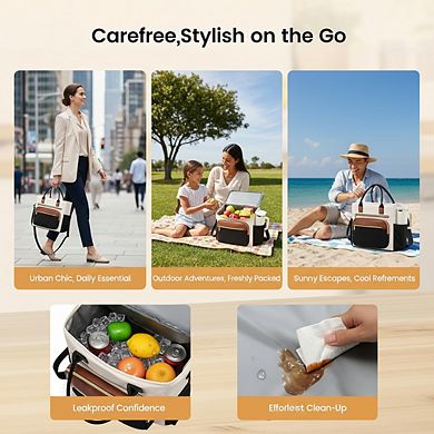 AKSZRI Insulated Women's Lunch Bag, Leakproof Wide Opening Tote with Adjustable Strap & Cup Holder