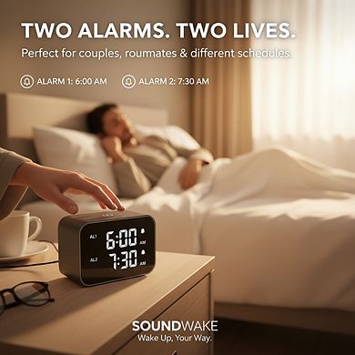 Dual Alarm Clock for Heavy Sleepers with 6 Sounds and 115dB Super Loud Volume