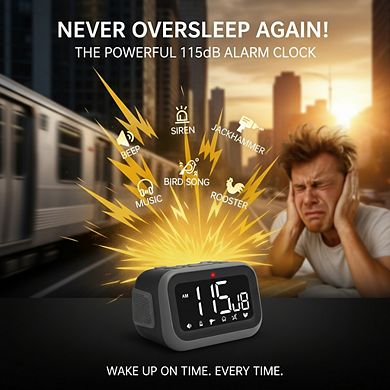 Dual Alarm Clock for Heavy Sleepers with 6 Sounds and 115dB Super Loud Volume