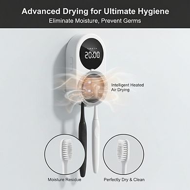 Heated Toothbrush Sanitizer with UV and Fan Drying Wall Mount Holder