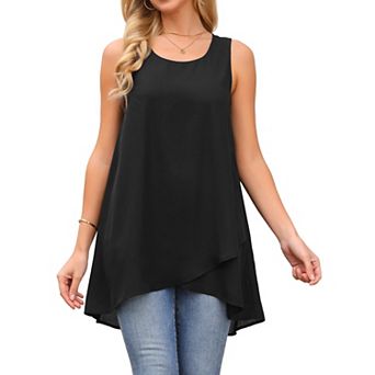 Women's High Low Top Casual Sleeveless Chiffon Blouse Crewneck Asymmetrical Loose Shirt Summer Tops