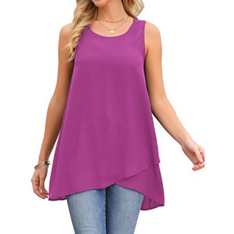 Women's High Low Top Casual Sleeveless Chiffon Blouse Crewneck Asymmetrical Loose Shirt Summer Tops