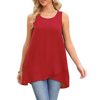 Women's High Low Top Casual Sleeveless Chiffon Blouse Crewneck Asymmetrical Loose Shirt Summer Tops