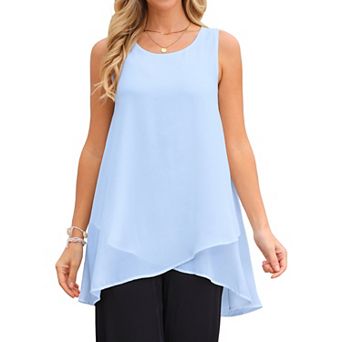 Women's High Low Top Casual Sleeveless Chiffon Blouse Crewneck Asymmetrical Loose Shirt Summer Tops