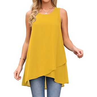 Women's High Low Top Casual Sleeveless Chiffon Blouse Crewneck Asymmetrical Loose Shirt Summer Tops