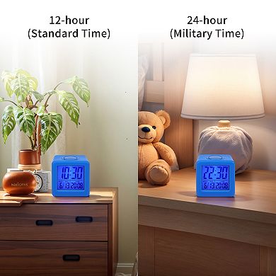 Digital Alarm Clock LED Colorful Light, Ascending Sound, Snooze Function for Bedroom 3.1"x2.6"x3.1"