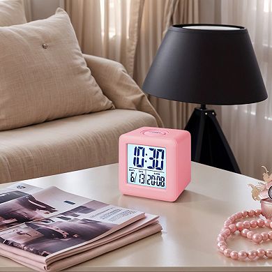 Digital Alarm Clock LED Colorful Light, Ascending Sound, Snooze Function for Bedroom 3.1"x2.6"x3.1"