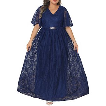 Women's Plus Size Wedding Guest Maxi Dress Mesh Belt Embellishment Evening Gowns Formal Dresses