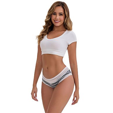 Women's Mid-Rise Cotton Lace Trim Underwear Elastic Comfortable Printed Striped Briefs 5 Packs