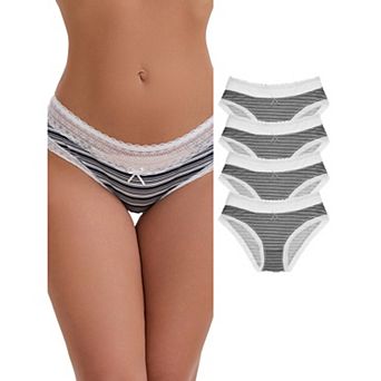 Women's Mid-Rise Cotton Lace Trim Underwear Elastic Comfortable Printed Striped Briefs 5 Packs