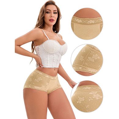 Women's High-Waisted Lace Underwear Extended Crotch Full Coverage Panties 3 Packs