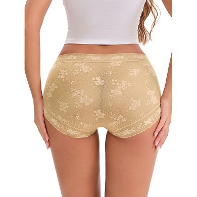 Women's High-Waisted Lace Underwear Extended Crotch Full Coverage Panties 3 Packs