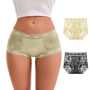 Women's High-Waisted Lace Underwear Extended Crotch Full Coverage Panties 3 Packs